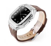 JZWCHQ Kit di modifica del lusso Custodia in metallo+Correa in pelle per banda 44mm 45mm Bracciale di guardia per iwatch7 6 SE 45mm cinghie