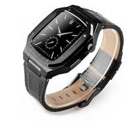 JZWCHQ Kit di modifica del lusso Custodia in metallo+Correa in pelle per banda 44mm 45mm Bracciale di guardia per iwatch7 6 SE 45mm cinghie