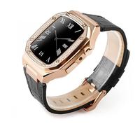 JZWCHQ Kit di modifica del lusso Custodia in metallo+Correa in pelle per banda 44mm 45mm Bracciale di guardia per iwatch7 6 SE 45mm cinghie