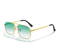 JZWCHQ Occhiali da sole da guida poligono maschile retrò occhiali da sole in metallo occhiali da sole donna blu sfumato doppio ponte occhiali UV400, C03 Oro Verde Oceano, Taglia unica