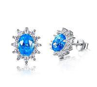 JZWCHQ Orecchini da Donna con Stallone con AAAAA Royal Blu Verde Chiaro spinello zircone Ovale 925 Orecchini a Fiocchi di Neve in Argento Sterling