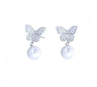 JZWCHQ Orecchini d'argento per donne 925 sterling in argento scintillante zirconia farfalla orecchini pericolosi, orecchini a goccia di perle, eleganti orecchini in borchie argento, regalo di