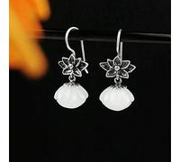 JZWCHQ Orecchini per donne, orecchini per orecchie cinesi S925 Retro Classic Temperament White Marble Lotus Orecchini di fiori Donne