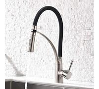 JZWCHQ Per la pubblicità della Fattoria a Bar, in Gomma Nera e Rubinetto da Cucina Nichel Spazzolato, tiro a Ponte a Ponte a Doppio lavandino per ugello Spray