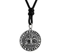 JZWCHQ Retro 925 Sterling Silver Yggdrasil Word Tree of Life Collana a Sospensione con Rune Vichinghi per Uomini Donne da 60 cm Catena