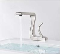 JZWCHQ Rubinetto del bagno, rubinetto del lavandino del bagno, ponte di design artistico a lavabo montato a lavabo, rubinetto a manico singolo, un tocco di mixer caldo, un buco, nero opaco, nero