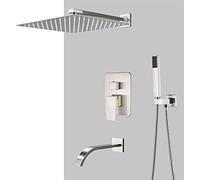 JZWCHQ Rubinetto del Bagno Spazzolato Nichel Pioggia Doccia per Doccia per Doccia per Rubinetto da Bagno Montato a Parete Miscelatore da Bagno Set da Bagno, 12 Pollici 3 di 3 Pollici C.