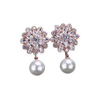 JZWCHQ Rystal penzolando goccia di perle orecchino di rosa color zirconia cubica gioielli per donne