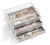 JZWCHQ Scatola portagioielli in Velluto con 3 cassetti, espositore per Gioielli, Vassoio Vuoto in Acrilico, per collane, Orecchini, Anelli, bracciali (Beige)