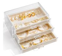 JZWCHQ Scatola portagioielli in Velluto con 3 cassetti, espositore per Gioielli, Vassoio Vuoto in Acrilico, per collane, Orecchini, Anelli, bracciali (Beige)