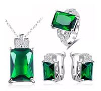 JZWCHQ Set di gioielli per donne gioielli in pietra verde set di matrimoni in orecchino anello realizzato in Cina