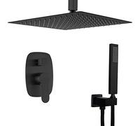 JZWCHQ Set di rubinetti per doccia, montaggio a soffitto, quadrato, 25-30 cm, con soffione doccia portatile e rubinetto a cascata con kit miscelatore doccia, oro, 25 cm