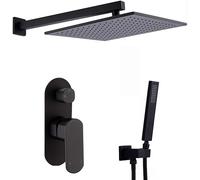 JZWCHQ Set di rubinetti per doccia, rubinetti da bagno di lusso con miscelatore a pioggia, montaggio a parete, soffione doccia con soffione e tubo doccia, nero, 20,3 cm vita interessante