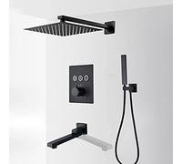 JZWCHQ Set di rubinetti termostatici per doccia da bagno, nero, sistema di soffione doccia quadrato con doccetta e beccuccio per vasca, rubinetto da parete per vasca da bagno, 25,4 cm, 30,5 cm