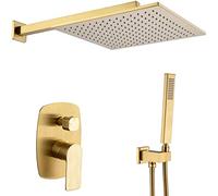 JZWCHQ Set di sistemi di rubinetto per doccia, tocchi per bagno set combinato di miscele di lusso set a parete con pioggia montata Sistema doccia con doccia e tubo doccia, oro, 10 pollici, oro, 10