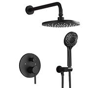 JZWCHQ Set doccia set doppia funzione kit doccia docher kit nero pluviale rubinetto per doccia con corpo della valvola in ottone e rivestimento del sistema doccia a pioggia quadrati, circolare