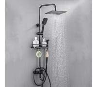 JZWCHQ Set soffione doccia e rubinetto nero tre modalità in ottone regolabile in altezza a parete miscelatore doccia sistema doccia con palmare nero, nero A, irrigatore