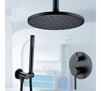 JZWCHQ Sistema doccia in ottone massiccio nero opaco rubinetto da bagno 8-12 pollici soffione doccia montaggio a soffitto braccio deviatore miscelatore rubinetto doccia manuale set