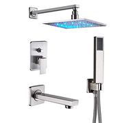 JZWCHQ Sistema Doccia Nichel Spazzolato, Doccia a Pioggia a LED, Set di rubinetti per la Doccia da Bagno, valvola di Controllo in Ottone a 3 Vie, Tocco del Mixer per Doccia da Bagno, 16 Pollici, 10
