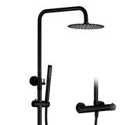 JZWCHQ Sistema doccia termostatico, soffione doccia a pioggia da 25,4 cm con doccetta manuale, set rubinetto doccia a maniglia singola da parete, nero opaco, grigio canna di fucile