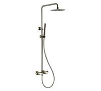 JZWCHQ Sistema doccia termostatico, soffione doccia a pioggia da 25,4 cm con doccetta manuale, set rubinetto doccia a maniglia singola da parete, nero opaco, grigio canna di fucile