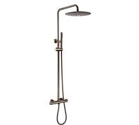 JZWCHQ Sistema doccia termostatico, soffione doccia a pioggia da 25,4 cm con doccetta manuale, set rubinetto doccia a maniglia singola da parete, nero opaco, grigio canna di fucile