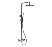 JZWCHQ Sistema doccia termostatico, soffione doccia a pioggia da 25,4 cm con doccetta manuale, set rubinetto doccia a maniglia singola da parete, nero opaco, grigio canna di fucile