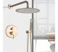 JZWCHQ Soffione doccia in oro spazzolato rubinetto doccia a parete grande soffione doccia a pioggia soffione doccia doccia set con doccetta a mano - 20 pollici, 25 cm