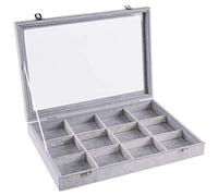 JZWCHQ Vetrina per organizzare Gioielli in Velluto per collane e Gioielli con 20 Ganci e Coperchio in Vetro con Serratura - Vassoio impilabile per cassetto - per collane, bracciali e Orecchini