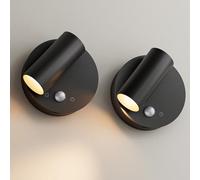 K-Bright 2 pezzi LED Lampada da Parete Interno, dimmerabile lampada da lettura, Temperatura colore 2700K/3000K/4000K, Ricaricabile Faretti da parete Ruota a 360° LED Moderno/Nero