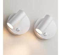 K-Bright 2 pezzi LED Lampada da Parete Interno, dimmerabile lampada da lettura, Temperatura colore 2700K/3000K/4000K, Ricaricabile Faretti da parete Ruota a 360° LED Moderno/Bianco