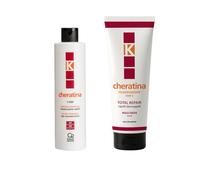 K-Cheratina, Trattamento Ricostruzione Capelli Shampoo e Maschera a Base di Cheratina, Idee Regalo, Kit con Shampoo Ricostruzione per Capelli Danneggiati 200ml, Maschera Ricostruzione 250ml