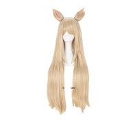 K/DA Ahri Cosplay Wigs KDA Ahri 80cm Long Blonde With Ears Heat Resistant Synthetic Hair Wig + Wig Cap