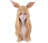 K/DA Ahri Parrucca riccia lunga dorata da donna con orecchino Cosplay KDA Parrucche sintetiche resistenti al calore per capelli