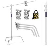 K & F CONCEPT 330CM Heavy Duty in acciaio inox C Stand con braccio a braccio, treppiede leggero per fotografia regolabile con braccio di supporto da 126 cm, 2 teste maniglia per studio, carico 20 kg