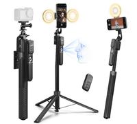 K&F CONCEPT Bastone Selfie 180CM, Trípode di Seguimento AI 360°, Pieghevole e Automatico, 2 Anelli Luminosi, Controllo Gestuale, Telecomando Bluetooth, 7 in 1 per Video/Vlog/Live