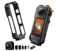 K&F Concept Camera Cage per Insta360 X5, Custodia Protettiva in Lega di Alluminio con Copertura in Silicone per Obiettivo, Telaio con 2 Supporti a Scarpetta Fredda per Microfono e Luce Video a Led