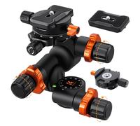 K&F CONCEPT Testa per Treppiede a 3 Vie, Testa a Cremagliera 3D Alluminio | 4 Livelle a Bolla, 3 Quadranti Graduati, Vista Panoramica Doppia 720° per Fotografia e Videoriprese, Portata 6 kg, GD-3W Pro