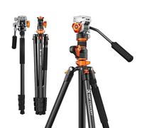 K&F Concept Treppiede Fotocamera 230 cm, Treppiede Video Professionale con Colonna Centrale 90°, Monopiede Staccabile, Testa Idraulica, Treppiede da viaggio in Alluminio per Camere DSLR Videocamere