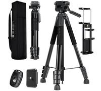 K&F Concept Treppiede Fotocamera e Smartphone 172cm, Treppiede Leggero in Alluminio S254A3+BV01 con Telecomando Bluetooth/Borsa/Clip 2-in-1, Cavalletto Fotografico per Canon Nikon Sony/DSLR/iPhone