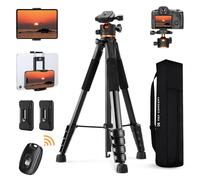 K&F Concept Treppiede Fotocamera e Smartphone 190cm/75", Cavalletto Fotografico in Alluminio S255A3+BH-36 con Telecomando Bluetooth e Testa a Sfera, Treppiede Compatto per DSLR/Ipad/Live Streaming