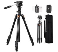 K&F Concept Treppiede Fotocamera 196cm, Treppiedi Video con Testa a 3 Vie, Inclinazione +100°/-70°, Cavalletto Fotografico per DSLR, Reflex, Smartphone con Supporto per Cellulare, Max 4kg, O234A5+BV01