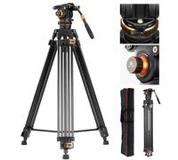K&F Concept Treppiede Viedo, Treppiede per Fotocamera in Alluminio 191 cm, Cavalletto Fotografica Pesante con Infinitamente Smorzato e Testa Fluida a 360°, per Reflex, VCR, Capacità di Carico 10 kg