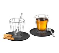 K-FEE Bicchieri termici a doppia parete, 2 bicchieri da tè da 260 ml, con 2 piattini e 2 cucchiaini, tazze, bicchieri da caffè, cappuccino, cacao, tè, in vetro borosilicato, lavabili in lavastoviglie
