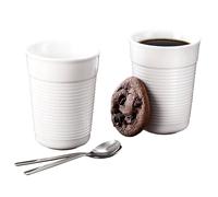 K-FEE Tazze da caffè a doppia parete, 2 tazze da caffè da 366 ml, con 2 cucchiai in acciaio inox, tazze da caffè, latte macchiato, cacao, tè, in porcellana di alta qualità, lavabili in lavastoviglie