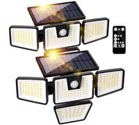 K KASONIC Lampade da Parete per Esterni Solari, Luci da Esterno Impermeabili IP65 a Rilevamento di Movimento con 4 Teste, Confezione da 2 Proiettore Solare con Telecomando per Giardino e Garage