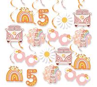 K KUMEED Decorazioni per feste di 5° compleanno, Five is A Vibe, decorazioni a spirale da appendere, stile hippie, arcobaleno, margherita, fiore, per ragazze, 5 anni