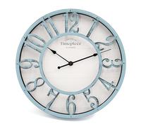 K&L Wall Art Grande orologio da parete vintage industriale, stile rustico, effetto legno e metallo, senza ticchettio, orologio silenzioso (blu shabby chic, Ø 30 cm)