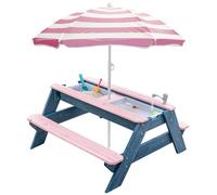 K LUCKIDS Kids - Tavolo da picnic 3 in 1 per attività in legno e acqua, per esterni, trasformabile con ombrello, 2 scatole da gioco, parte superiore rimovibile, per esterni (rosa/rosa)