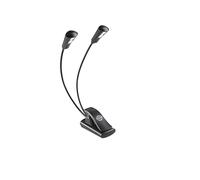 K&M 12244 Lampada da leggio Double LED FlexLight nera - aggangio con pinza - 2 colli di cigno flessibili, 2 x 1300 Lux